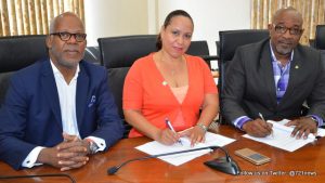 L to R: Chief of Staff Jean James, President of the Chamber of Commerce & Industry Peggy-Ann Brandon and Minister of TEATT Hon. Claret Connor.