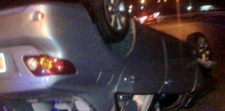 Not a good way to start the weekend, car flipped upside down on AJC Brouwers road