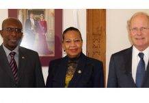 Minister Plenipotentiary Fleming-Artsen receives courtesy visit from Council of Law Enforcement Reps Richards and Bot
