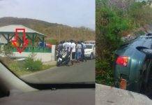 Green Hyundai car slid into a ditch