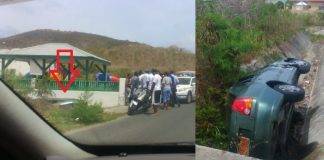 Green Hyundai car slid into a ditch