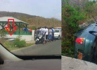 Green Hyundai car slid into a ditch