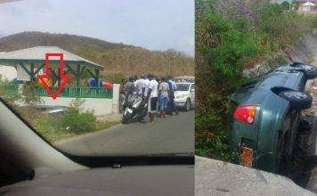Green Hyundai car slid into a ditch