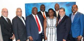 Prime Minister Gumbs, Minister Hassink and Vice Presidents of Parliament Marlin-Romeo and De Weever attend Monetary Council Meeting