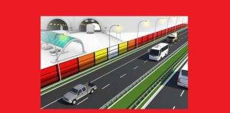 Start of test with solar energy generating noise barriers alongside highway