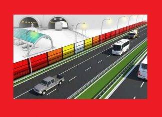 Start of test with solar energy generating noise barriers alongside highway
