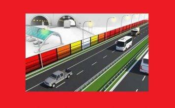 Start of test with solar energy generating noise barriers alongside highway