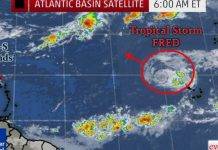 Tropical Storm Fred remains no threat to the Caribbean and is currently weakening in the far Eastern Atlantic.
