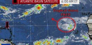Tropical Storm Fred remains no threat to the Caribbean and is currently weakening in the far Eastern Atlantic.