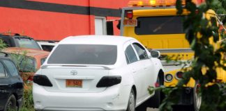 A white Toyota corolla found in Cayhill may be involved in Pan American Attempt robbery