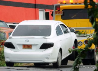 A white Toyota corolla found in Cayhill may be involved in Pan American Attempt robbery