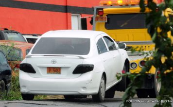 A white Toyota corolla found in Cayhill may be involved in Pan American Attempt robbery