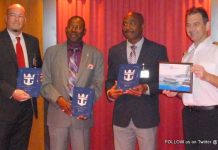 Minister of Tourism Sams and Port officials welcome Anthem of the Seas to St. Maarten