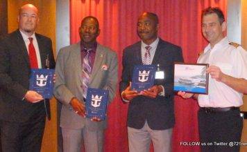 Minister of Tourism Sams and Port officials welcome Anthem of the Seas to St. Maarten