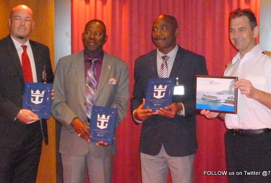 Minister of Tourism Sams and Port officials welcome Anthem of the Seas to St. Maarten