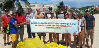 Carnival Fascination volunteers in cleaning Great Bay Beach