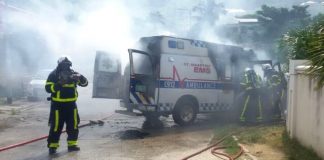 **UPDATE**: Ambulance bursts into flame after pick-up in Ebenezer