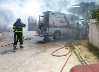 **UPDATE**: Ambulance bursts into flame after pick-up in Ebenezer