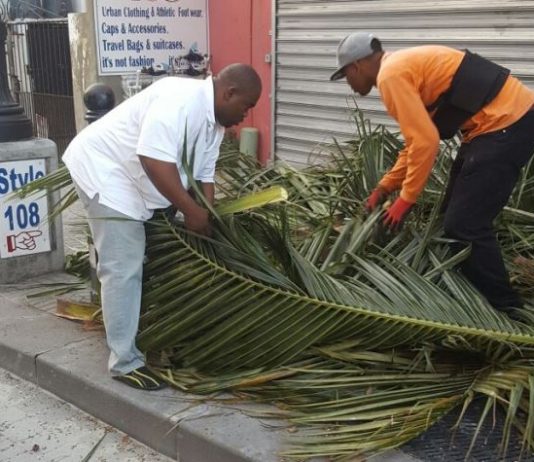 Minister of VROMI Christopher Emmanuel helps clean up Philipsburg area