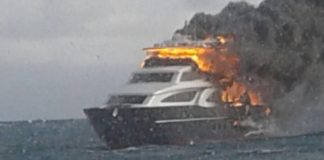 Yacht On Fire near BVI Dog Islands