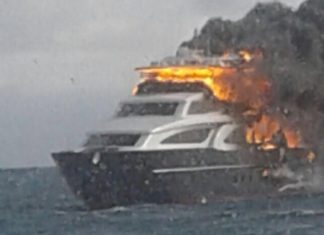 Yacht On Fire near BVI Dog Islands