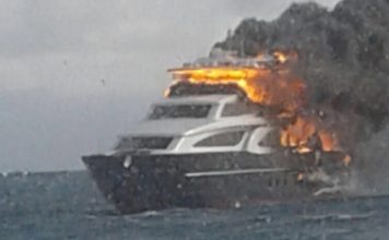 Yacht On Fire near BVI Dog Islands