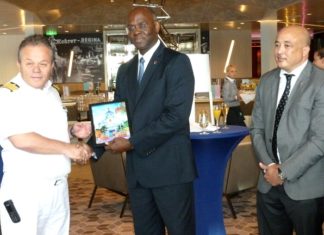 Mein Schiff 5 makes Inaugural Call. Governor Holiday Given Tour of Dr. A.C. Wathey Cruise & Cargo Facilities