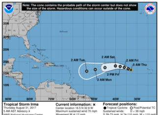 Tormenta Tropical Irma podría convertirse en huracán en las próximas horas