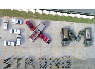 Human SXM STRONG sign formed as a symbol of solidarity and support for Sint Maarten