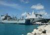 British RFA Mounts Bay Landing Ship Dock in Port for Transfer of Hurricane Relief Goods and Equipment