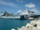British RFA Mounts Bay Landing Ship Dock in Port for Transfer of Hurricane Relief Goods and Equipment