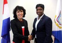 Prime Minister Romeo Marlin receives a courtesy visit from newly appointed Préfète Sylvie Feucher