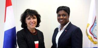 Prime Minister Romeo Marlin receives a courtesy visit from newly appointed Préfète Sylvie Feucher
