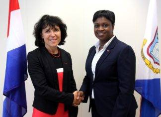 Prime Minister Romeo Marlin receives a courtesy visit from newly appointed Préfète Sylvie Feucher