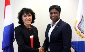 Prime Minister Romeo Marlin receives a courtesy visit from newly appointed Préfète Sylvie Feucher