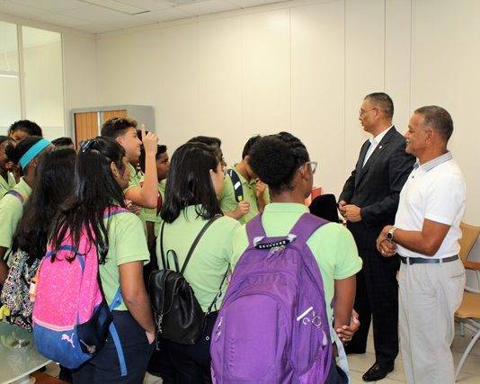 St. Dominic Form 2 students visit Finance Minister Perry Geerlings