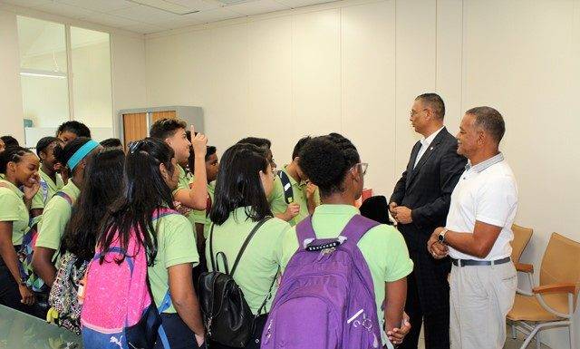 St. Dominic Form 2 students visit Finance Minister Perry Geerlings