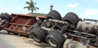 UPDATE * Trailer truck turn over on Kruytoff Roundabout