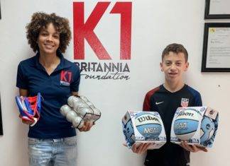 Thirteen-year-old Jacob Brown donates sports equipment to children via K1 Britannia
