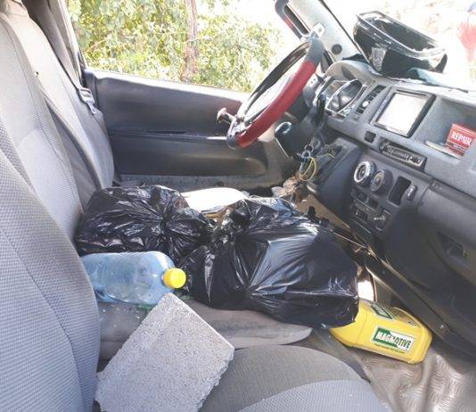 Concrete blocks damages bus in hit and run