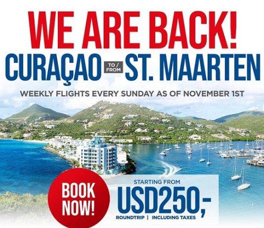 Curaçao-St.Maarten-Curaçao weekly flights on Sundays as of November 1st