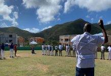 Minister Samuel delivers the game two opening pitch