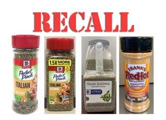 Recall on Mc. Cormick Italian Seasoning Products and Franks RedHot Buffalo Ranch Seasoning