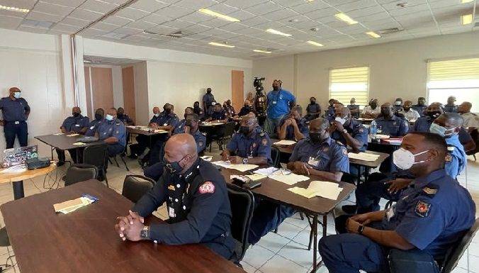 Emergency Service Officers participate in a joined Junior and Senior Leadership Training organized by the Fire Department and the Ambulance Service