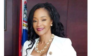 MP Angelique Romou congratulates Young St. Maartener Kyeisha Laurence on being the first from St. Maarten to be accepted to the Prestigious Harvard Medical School