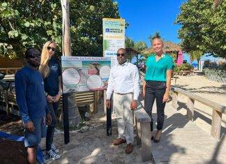 Nature Foundation St. Maarten Places First Sea Turtle Nesting Information Sign at Mullet Bay Beach Together with the Minister of VROMI