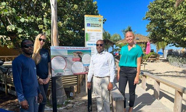 Nature Foundation St. Maarten Places First Sea Turtle Nesting Information Sign at Mullet Bay Beach Together with the Minister of VROMI
