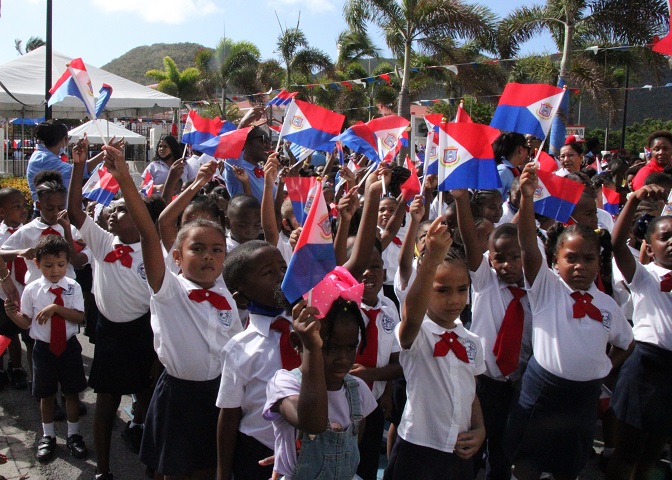 Cross section of students and teachers the Str. Borgia Primary School during the Commemoration of Flag Day 2022 in Philipsburg.