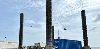 Pontoon assembled for off-land soil investigation Black Rocks Harbor