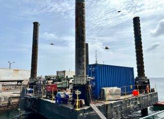 Pontoon assembled for off-land soil investigation Black Rocks Harbor